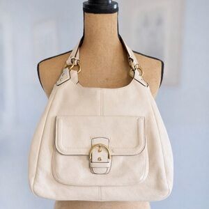 Coach Campbell Triple Entry Pebbled Leather Hobo – Style F24868 in Cream/Ivory